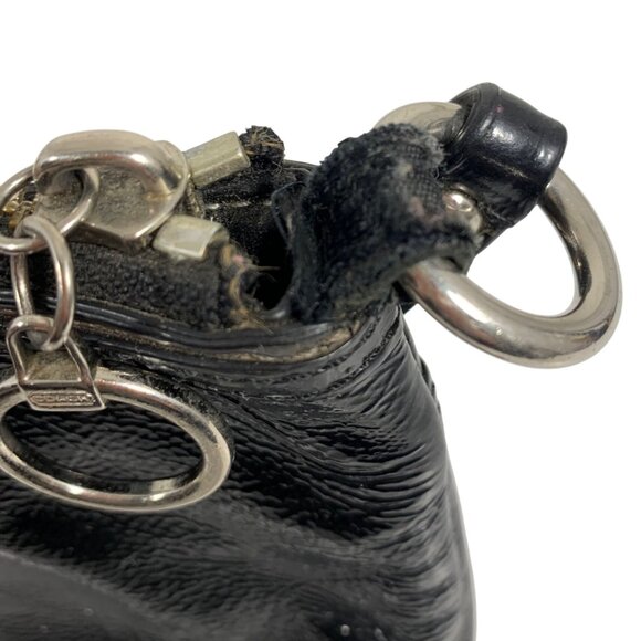 COACH Poppy Black Patent Leather Pleated Clutch Hand Bag Purse Cheetah Liner - Picture 9 of 13